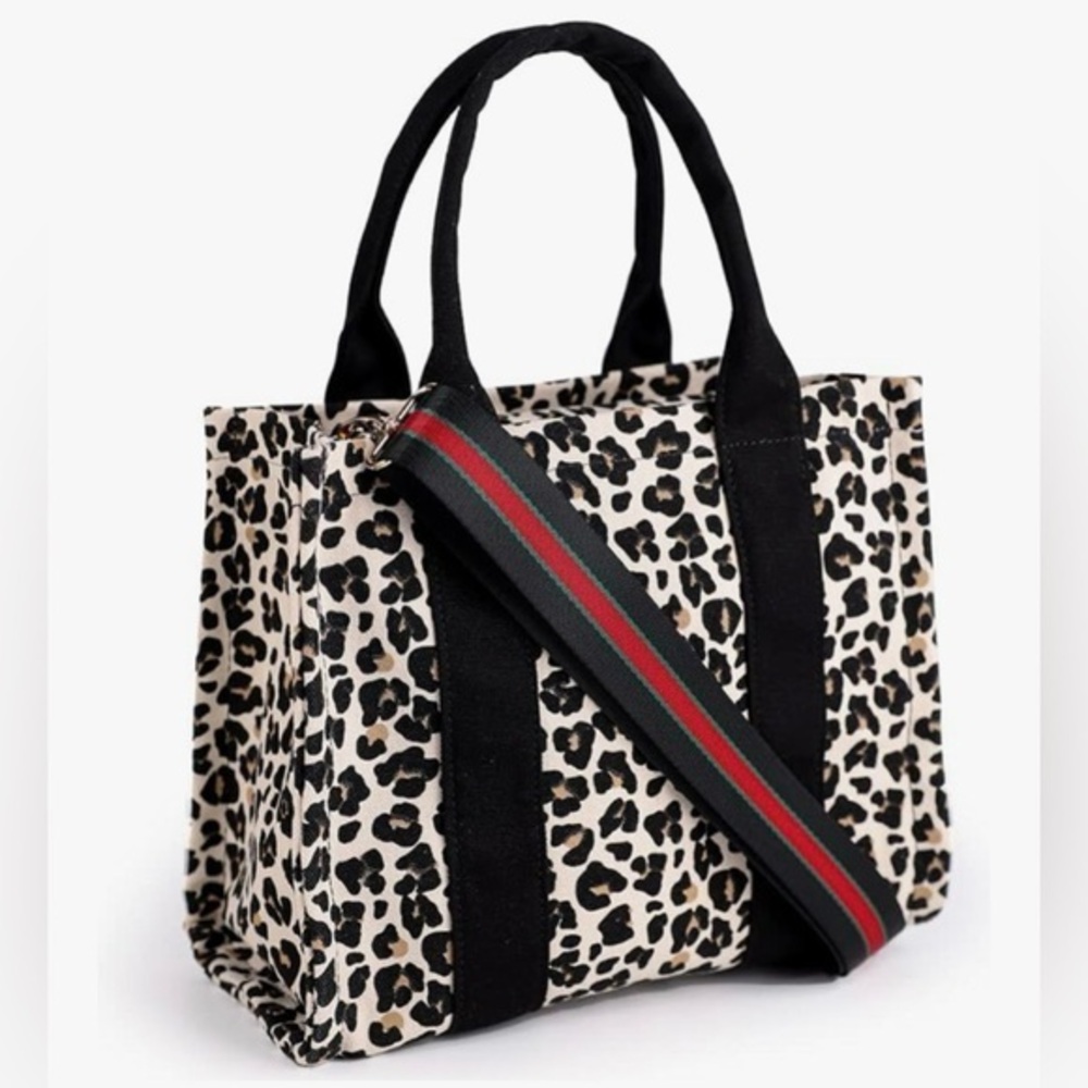 Leopard Print Tote Bag with Black Accents - Picture 1 of 5